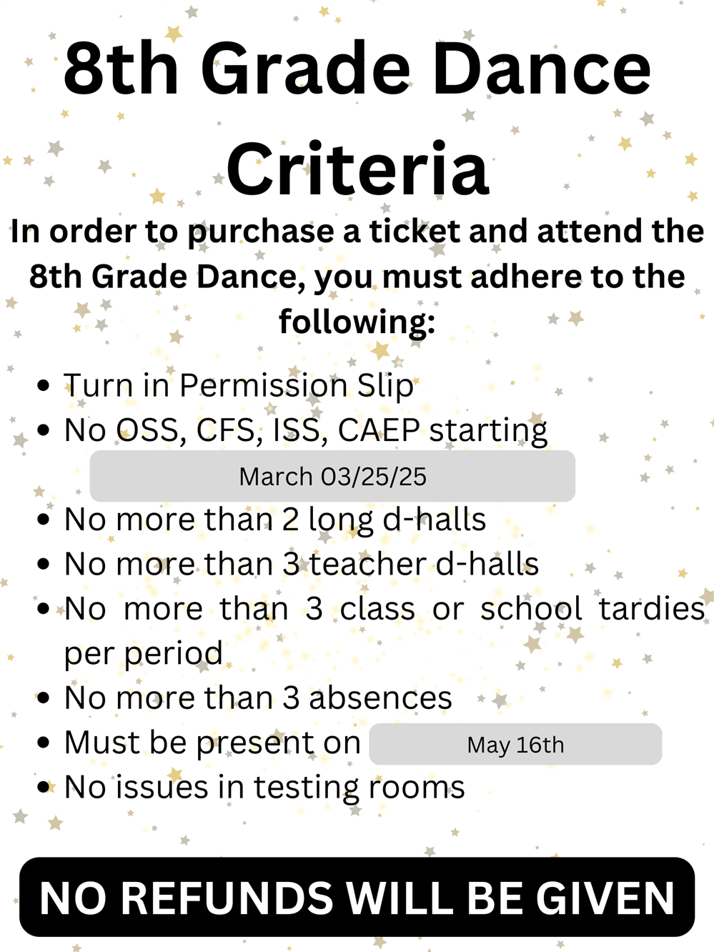 8th Grade Dance Criteria